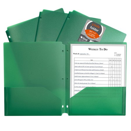 C-LINE PRODUCTS TwoPocket Heavyweight Poly Portfolio Folder with ThreeHole Punch, Green, 25PK 33933-BX